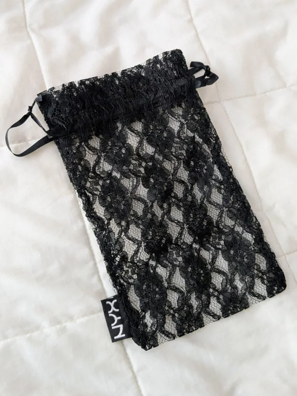 NYX Black Lace Drawstring Dust Make Up Bag for Gift Giving Storage 8.5 x 5 Inch